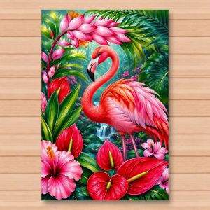 Colorful Flamingo Wall Décor Film Laminated A4 size HD printing - Vibrant flamingo designs with tropical flowers and leaves in various color schemes for home wall decoration.