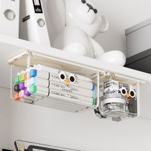 GONUUWGL โปร่งใสโปร่งใส กล่องเก็บของประเภทลิ้นชัก แขวนใต้โต๊ะ ล่องหนแบบล่องหน ตัวจัดระเบียบเดสก์ท็อป ของใหม่ การประหยัดพื้นที่ กล่องเก็บเครื่องเขียน ที่เก็บเครื่องเขียน