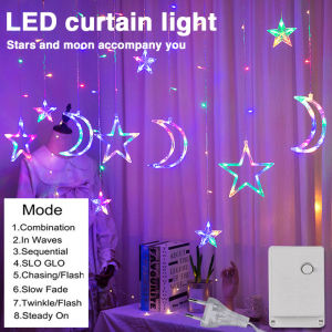 Led moon star curtain lamp 3.5m fairy tale lantern remote control new year Christmas decorations