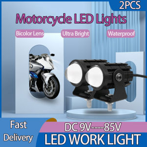 Motorcycle LED Lights Waterproof Off Road Motorcycle Bicolor Lens 2Pcs With Switch High Beam Lights Mini LED Driving Light