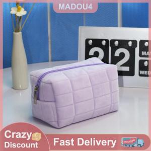 MADOU4 กระเป๋าเครื่องสำอางขนเฟอร์น่ารักสำหรับผู้หญิงกระเป๋าเครื่องสำอางสีทึบขนาดใหญ่มีซิปกระเป๋าใส่เครื่องสำอางเวลาเดินทางกระเป๋าใส่ของใช้ในห้องน้ำกระเป๋าใส่ปากกาตุ๊กตา