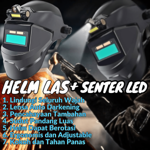 CLYNE Helm Las Otomatis Gelap Terang Pelindung Wajah + Senter Led Super Terang - CL280