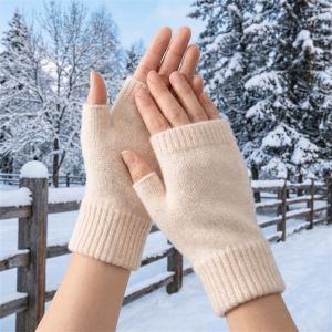 RANZH Soft Knitted Gloves Solid Color Wool Plush Mittens Lovely Thicken Half Finger Gloves Winter
