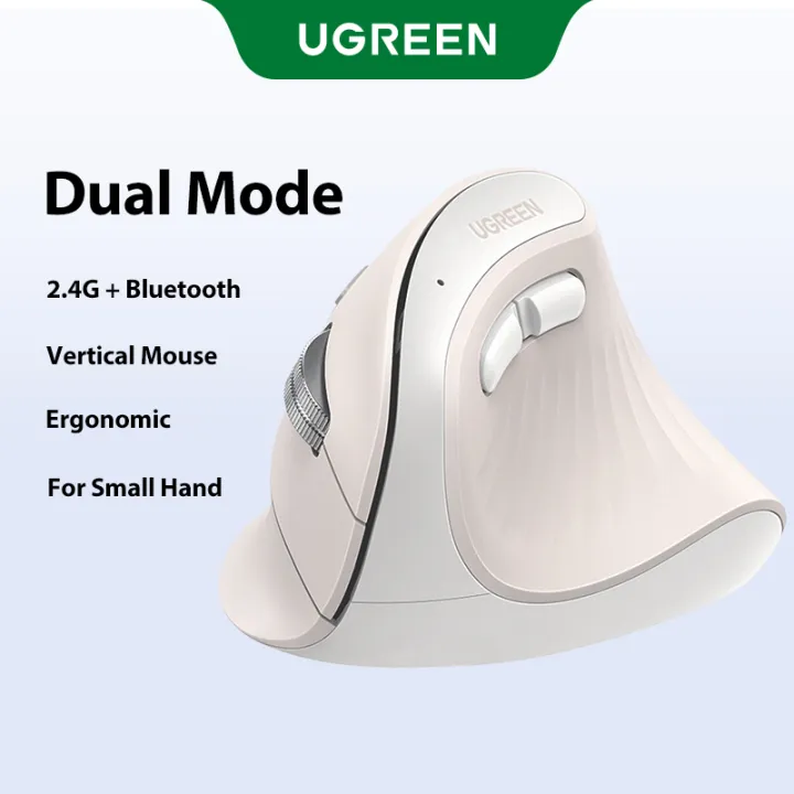 UGREEN MU008 Mini Vertical Ergonomic Wireless Mouse, Bluetooth and 2.4GHz Wireless with USB Mini Receiver DPI Setting 4000DPI 4 Buttons for PC / Mac /Linux