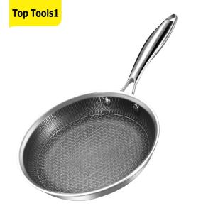 304 Stainless Steel Frying Pan With Handle Household Cookware Non-Coated Single Sided Honeycomb Skillet Suitable for Fried Egg Steak