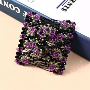 SSVFED แฟชั่น ยืด ผู้หญิง หวีผมคู่ ความยืดหยุ่น ลูกปัดวิเศษ กิ๊บติดผม