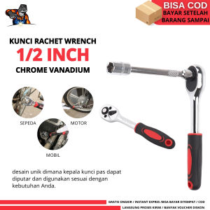 Socket Wrench Otomatis Ratchet Wrench Gagang Ratchet Mata Kunci Shock Stang Sok Socket Ratchet Chrome Vanadium Cr-V 1/2 Inch Chrome