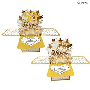 [COD] YUNZE 50th Anniversary Card3D Happy Anniversary Pop Up Card With Envelope For Wife Husband Couples Parents Wedding Marriage Gift