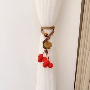 NOVAWEAR Artificial Maple Leaf Curtain Tiebacks Pastoral Style Hawn Berry Strands Hanging Ball Tieback Fruit Ornament Polyester Curtain Binding Autumn
