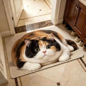DIVATEN Diatomite Cat Print Doormat Absorbent Non-slip Pet Floor Mat Durable Washable Entryway Rug Hallway