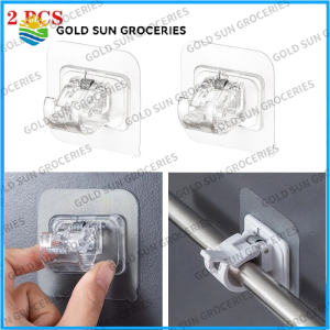 2Pcs Transparent Nail-Free Hooks Curtain Rod Holder Bracket Adjustable Adhesive Wall Fixed Clip Hanging Rack