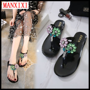 MANXIXI Fashion Women Flip Flop Bohemian Style Beautiful Pearl Flowers Flat Slippers (Size 36-41)