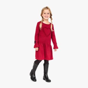 Váy đỏ cho bé gái 4-8T GEM0 đuôi cá dài tay dệt kim họa tiết trái tim giáng sinh đông xuân cho bé váy đầm bé gái xuất d