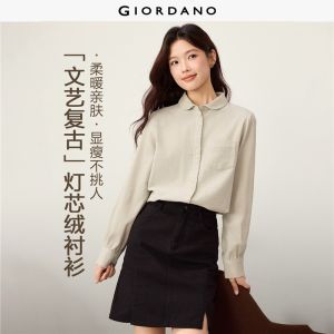 Giordano Beau Monde Women Corduroy peter pan collar long sleeve shirt Free Shipping 13346612