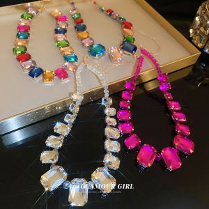 สียุโรป และอเมริกันเพชรเพชรสี่เหลี่ยมเพชรพลอยสร้อยคอผู้หญิงแฟชั่นเกินจริงคอปก