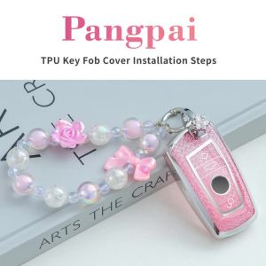 Pangpai Pink Key Fob Cover for VW Volkswagen Tiguan Golf Jetta Polo Atlas Smart Key TPU Keys Case Shell Protector with Keychain Lanyard Girly Women Cute