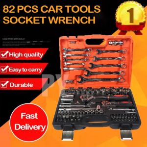 【On Stock】82 PCS Car Repair Tools Socket Wrench Set Heavy Duty Tools Set Original Japan Power Tool Car Tools Complete Set Original Tools Set With Box Spanner Wrench Set Tools Torque Socket Drive Ratchet Wrench Car Tools Set Original Hardware Toolbox