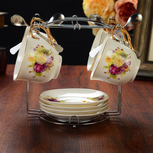 Christmas gift 【AYLMER】 Coffee Cup And Saucer Display Rack Hold 6 Coffee Cups And 6 Plates Kitchen Draining Rack Durable Modern Mug Stand For Countertop