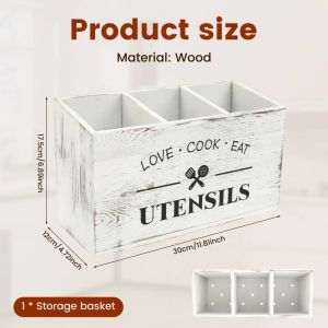 3 Slot Wooden Cutlery Holder Kitchen Utensil Organizer Knife Fork Spoon Chopstick Storage Drainer Kitchen Countertop Organizer Rack