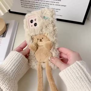 Pull-out Bear Compatible with 17pro Phone case 15promax Plush Shell 13 Anti-Fall 14 Soft Shell 16pro Female