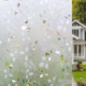 Bathroom Privacy Window Film 3D Glass Decorative Stickers No-glue Self Static Cling with UV ray Protection Window Films for Home Office