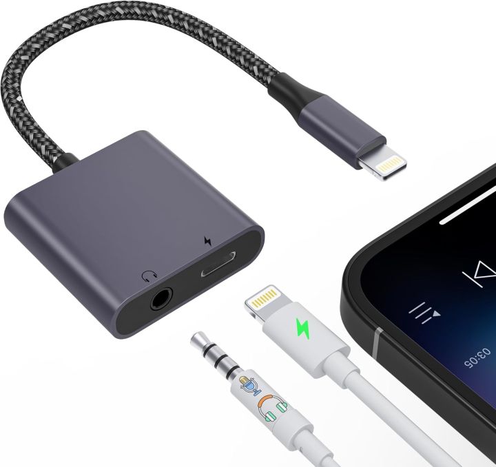 in iPhone Microphone Adapter for Live-Streaming [MFi Certified],  Lightning to Audio Jack and Charger Lightning Splitter, Apple Dongle 