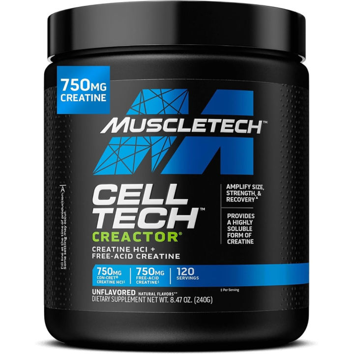 MuscleTech Cell-Tech Creactor Creatine HCl Powder, Post Workout Muscle Builder for Men & Women, Creatine Hydrochloride + Free-Acid, Unflavored (120 servings), 8.47 oz