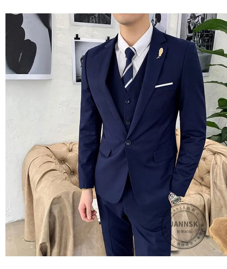 Jacket+Pants+vest+Tie) Luxury Men Wedding piece set Suit Male