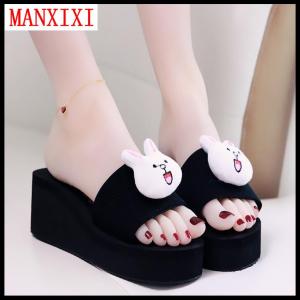 MANXIXI Thương Hiệu Phẳng Đẹp Dép 2.36 Inch Nêm Dép Gà Con Thỏ Gấu Ốp Hoa Đế Cao Su Chắc Chắn Đen Cho Nữ (35-40 Kích Thước)