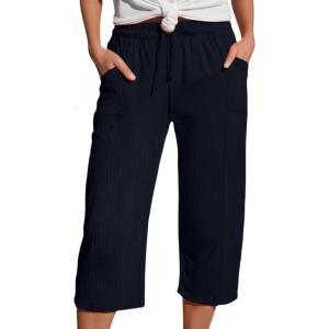 Womens 3/4 Linen Cotton Trousers Drawstring Elasticized Waistband Loose Fit Capris Pants For Leisure And Summer Outings