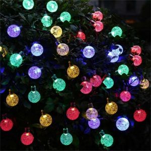 LED Solar String Lights Outdoor Waterproof Crystal Ball Bubble Fairy Light Garden Home Decor Ramadan Lighting