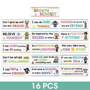 [SG STOCK]Growth Mindset Self Motivational and Inspirational Card Classroom Wall Decoration (16 Pieces)