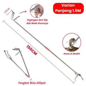 Tongkat Penjepit Lipat Serbaguna Multifungsi Untuk Sampah Penangkap Ular Belut Kepiting Yuyu Hook Snack Tongs 200cm 120cm Pegas Stainless Anti Karat