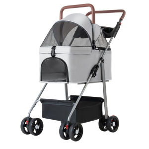 【SG Seller】Pet Stroller Foldable Cat & Dog Carrier Removable Pet Stroller Lightweight Outdoor Stroller with Rain cover