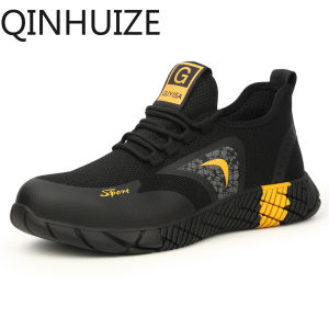 QINHUIZE Work safety shoes mens anti-smashing anti-piercing steel toe breathable wear-resistant work shoes protective safety boots