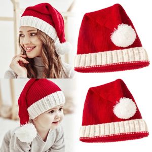Christmas Parent-Child Hat Cute Pompom Kids Girl Boy Beanie Cap Solid Color Warm Crochet Mom Baby Bonnet Hat