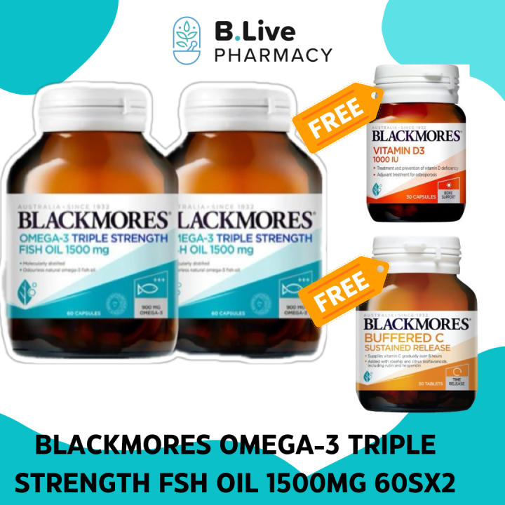 BLACKMORES OMEGA-3 TRIPLE STRENGTH FSH OIL 1500MG 60SX2 FREE BLACKMORES ...