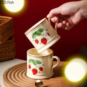 Cute Strawberry Pattern Mugs Gilding Edge Porcelain Cup Tableware Coffee Mug Dining Table Afternoon Tea Teacup Fruits Juice Cup2026