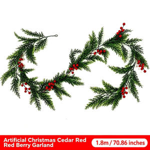 Christmas Red Berry Green Leaf Rattan Garland DIY Wreath Indoor Outdoor Decor 1m 1.75m 1.8m 2m