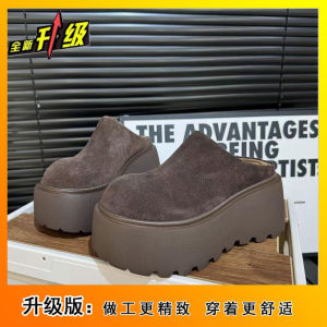 [Free Shipping] European-Style Suede Loafers WomenS High-Heeled Mule Shoes With A Mango-Shaped Toe Platform Soles And Fleece Lining Suitable For Petite Women