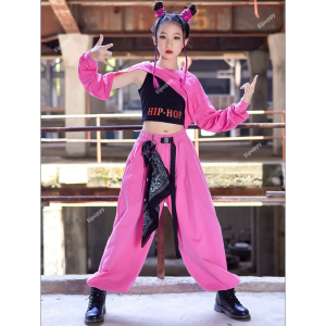 SHUNAICHI Stage Childrens Pink Girl Dance Costume Set Female Girl Jazz Dance Costume Childrens Street Hip-hop Dance Jazz