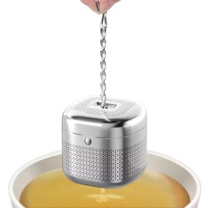 LIANG 2 Set Stainless Steel Square Tea Infuser Ball with Tray Tea Filter Kitchen Gadgets Fine Mesh Tea Strainer Cooking