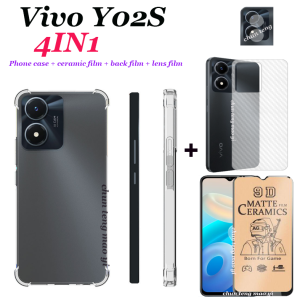 (4 trong 1) Vivo y02t y02a y02s y02 Y11 2023 vỏ điện thoại bốn góc trong suốt điện thoại chống sốc vỏ điện thoại + Màng gốm màn hình + Tấm dán bảo vệ ống kính + miếng phim dán sau
