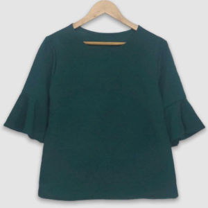 Plus Size Bell Sleeve Blouse Casual Office Wear Loose Crepe Moss Green Top