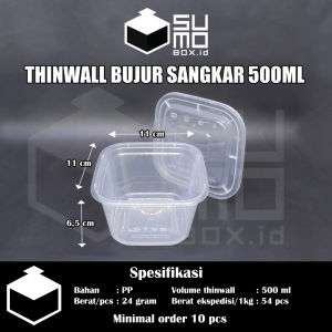 [1 PAK ISI 25 PCS] Thinwall KOTAK 500ml + tutup / wadah plastik box square dessert kontainer 500 ml