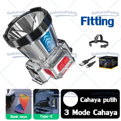 Senter Kepala 500Watt/Senter Cas Super Terang Kepala Anti Air Jarak Jauh 10000 Meter 500Watt Tahan 50 Jam Super LED Baterai Lithium Super Terang Cahaya Putih dan Kuning/Senter Kepala Led Usb Super Terang Batrai Litihum Headlamp Berkemah Outdoor LED Senter