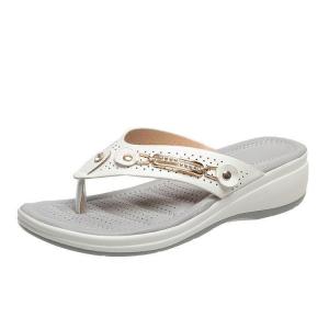 [Free Shipping] Plus-Size WomenS Sandals New Summer Styles Featuring A Toe-Post Design Wedge Heel And Metal Buckle Fashionable Beach Sandals For Women