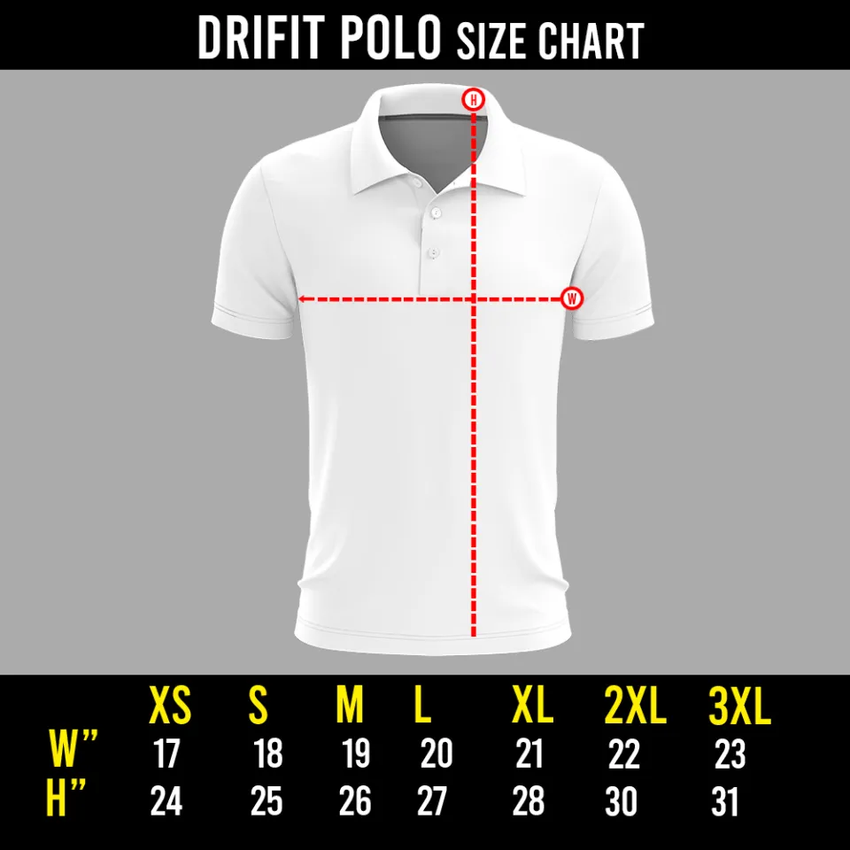 Dri fit polo 2025 shirt size chart