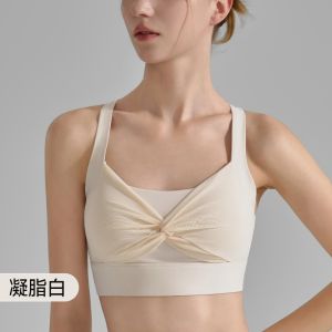 Womens Knot-Front Mesh Yoga Tank - Summer New Cross-Back Sports Bra with Support Fitness Crop Top