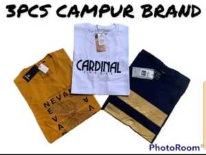 Paket 3pcs 100 ribu kaos CAMPUR MEREK Bahan SEMI CATUN 24s kaos pria wanita T-Shirt kaos polos